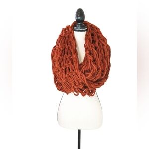 Handmade Boho Chunky Hand-Knitted Long Infinity Scarf in Rust